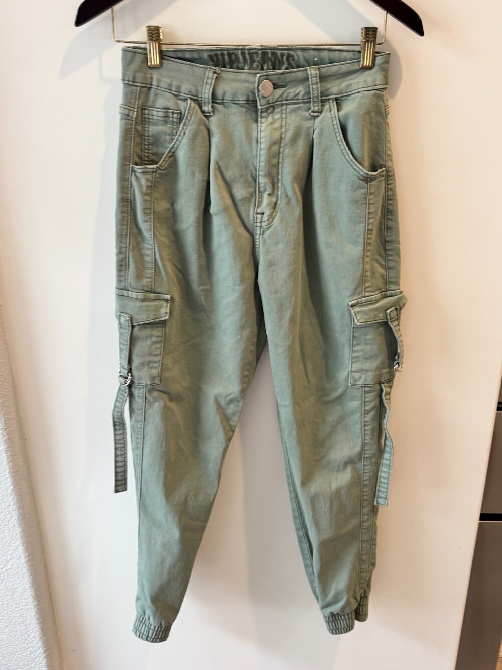 V.I.P. Washed Green High Rise Cargo Jogger Pants Womens Size 7/28